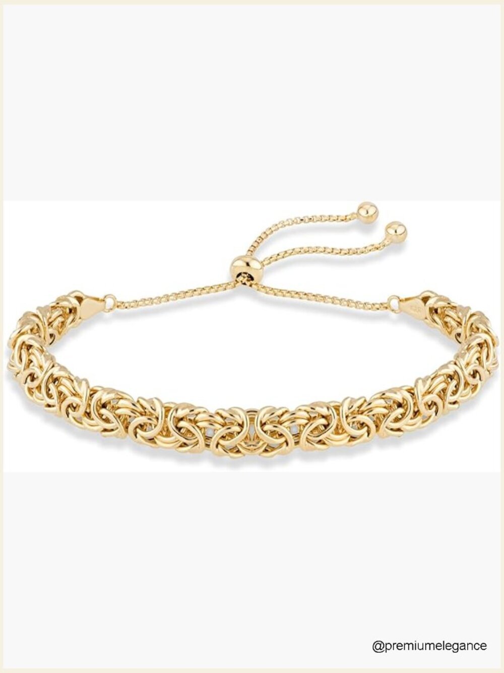 Italian 925 Sterling Silver 18K Gold Plated Byzantine Bolo Bracelet Adjustable